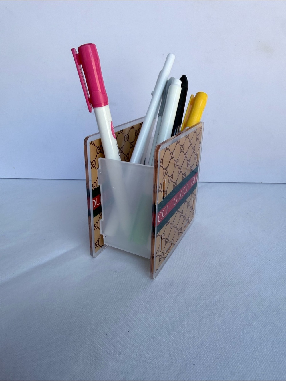 Designer-Inspired Tan Pen Holder Desk Organizer - Home Office